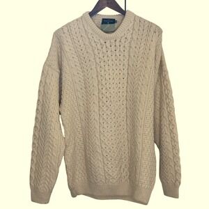 The Irish Store Cable Knit Aran Sweater XL 100% Merino Wool Ireland NWT